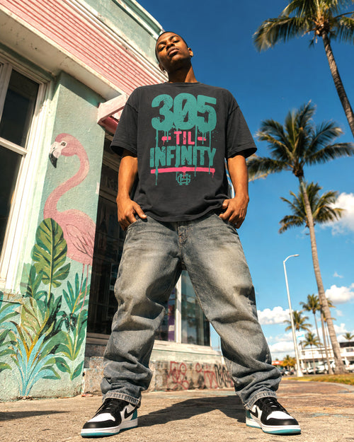 305 Til Infinity Tee, Vice Charcoal, on model