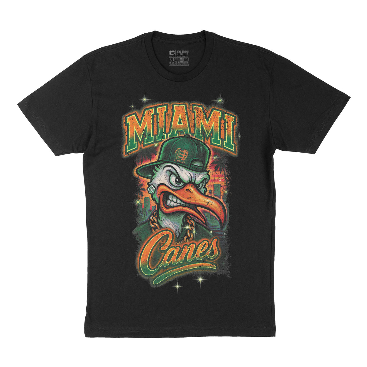 Miami Canes Tee, Black by HG Athletics, front artwork on white background