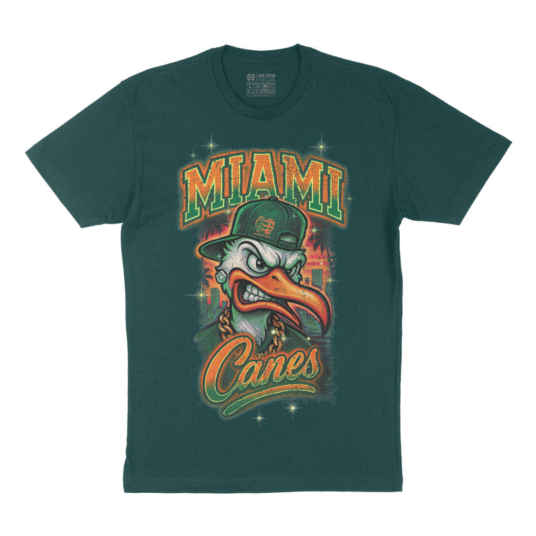 Miami Canes Tee, Forest Green by HG Athletics, front artwork on white background