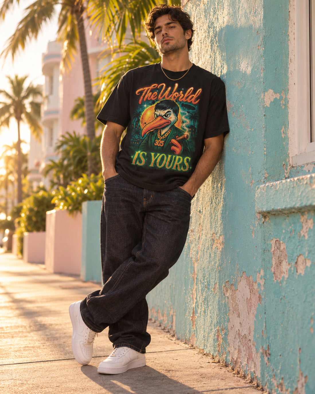 Scarbird Tee in black, Miami street lookbook